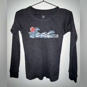 Billabong Grey Women’s Ocean Waves w/Sun Small Thermal Long Sleeve T-shirt Top